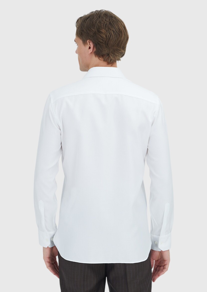 White Patterned Regular Fit Long Weaving Classical 100% Cotton Shirt - 6