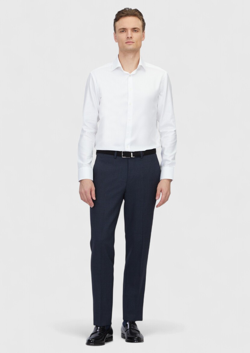 White Patterned Regular Fit Long Weaving Classical 100% Cotton Shirt - RAMSEY