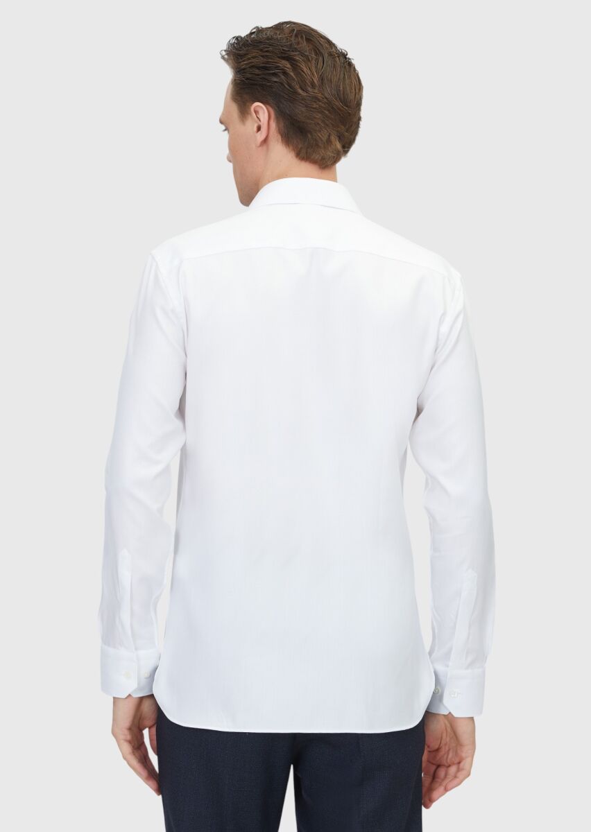 White Patterned Regular Fit Long Weaving Classical 100% Cotton Shirt - 6