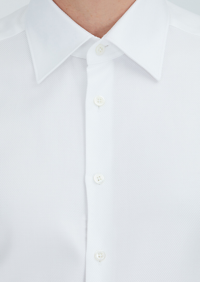 White Patterned Regular Fit Long Weaving Classical 100% Cotton Shirt - 5