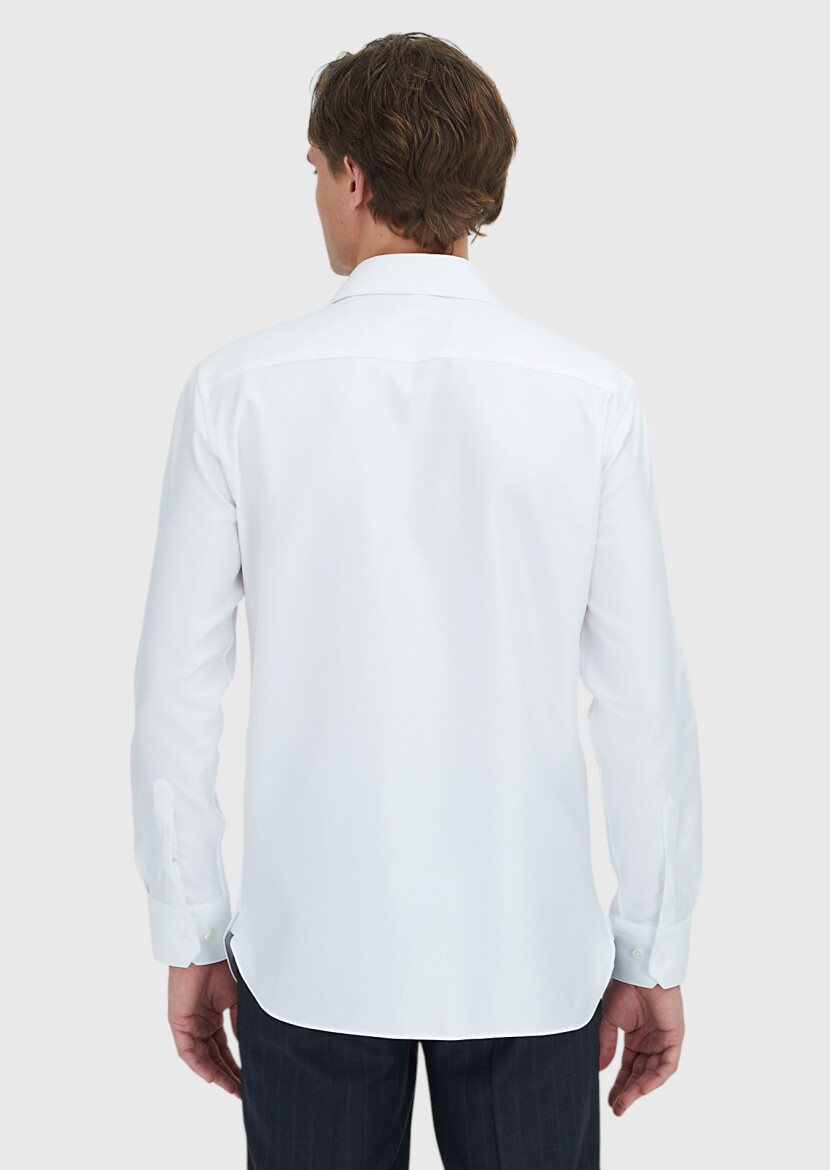 White Patterned Regular Fit Long Weaving Classical 100% Cotton Shirt - 6