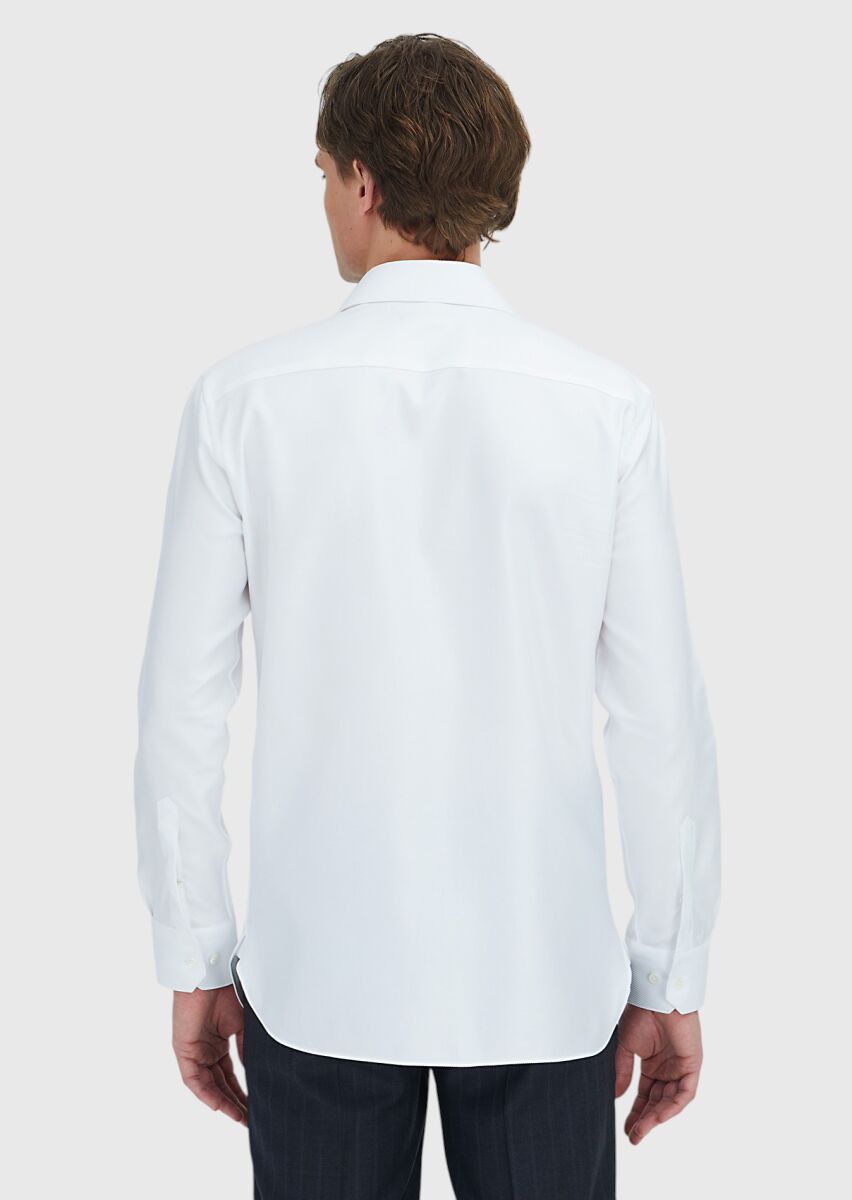 White Patterned Regular Fit Long Weaving Classical 100% Cotton Shirt - 6