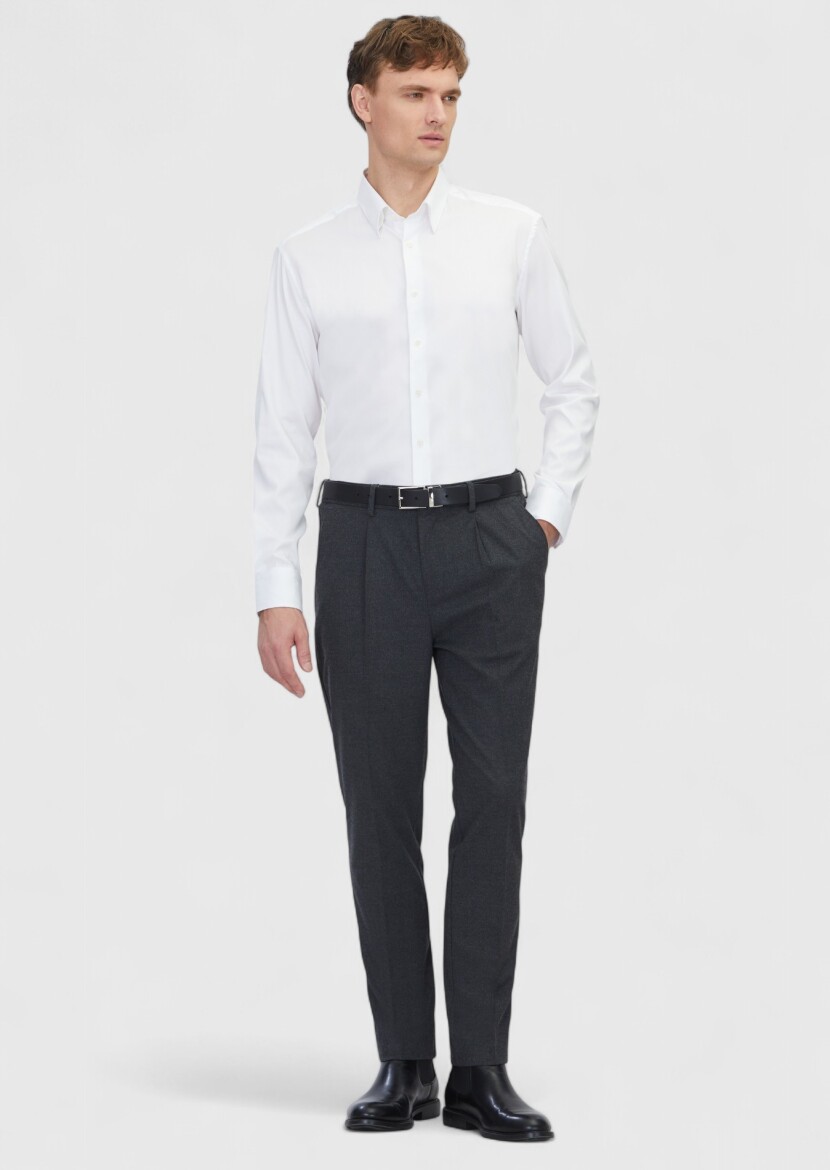 White Patterned Regular Fit Long Weaving Classical Cotton Blended Shirt - RAMSEY