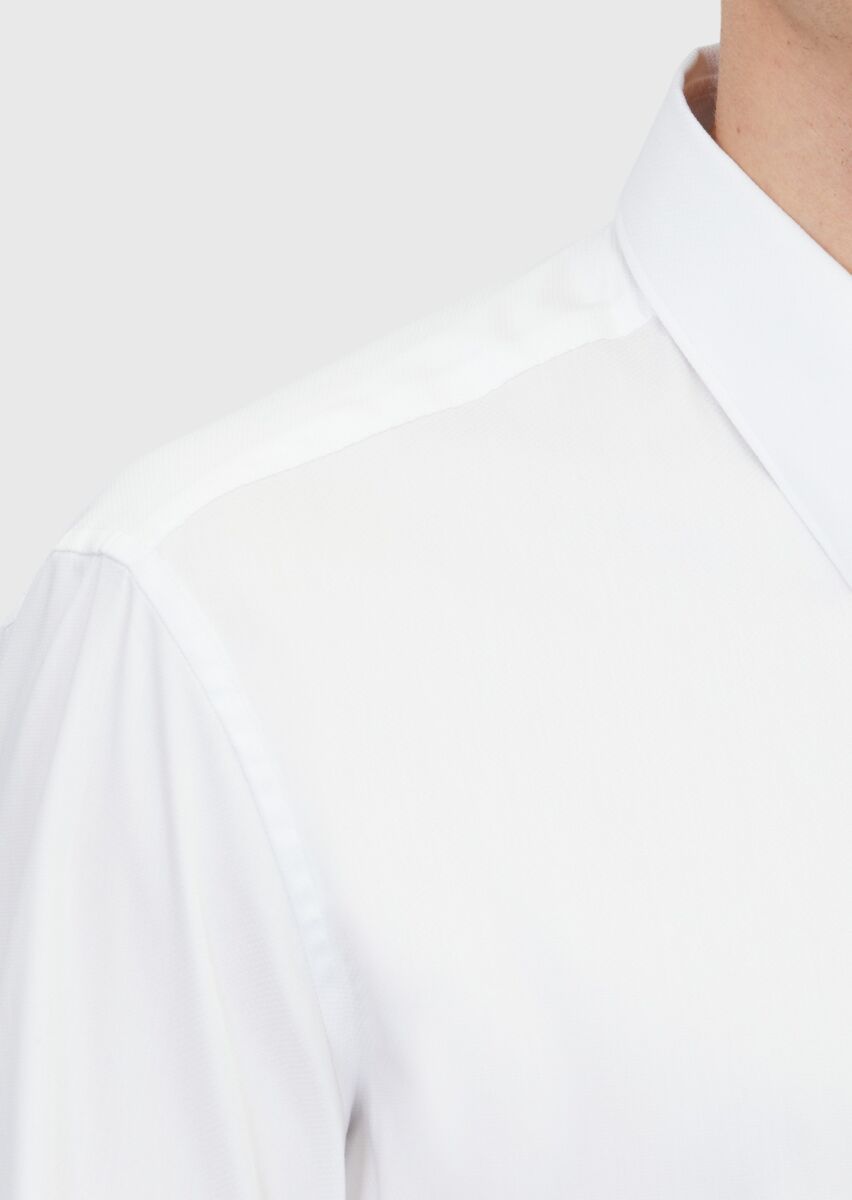 White Patterned Regular Fit Long Weaving Classical Cotton Blended Shirt - 4