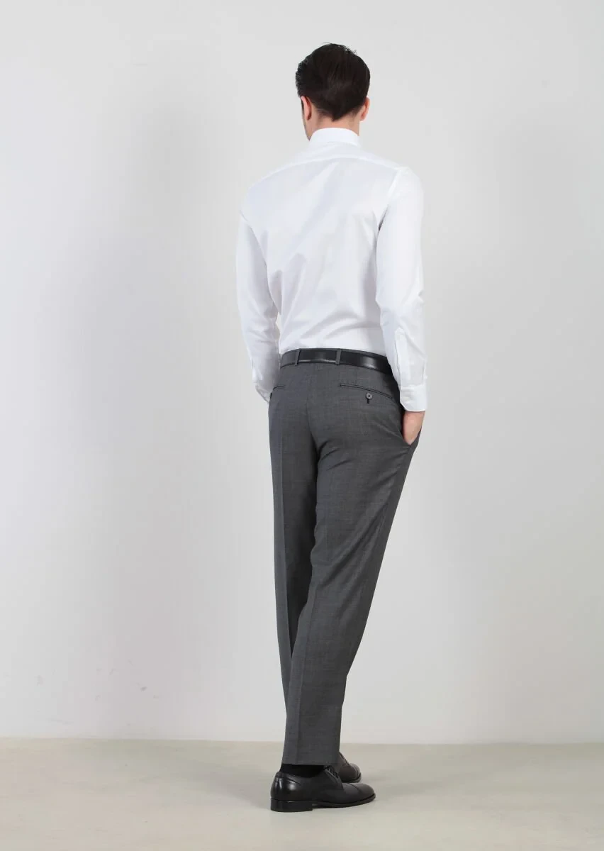 White Patterned Regular Fit Weaving Classical 100% Cotton Shirt - 6