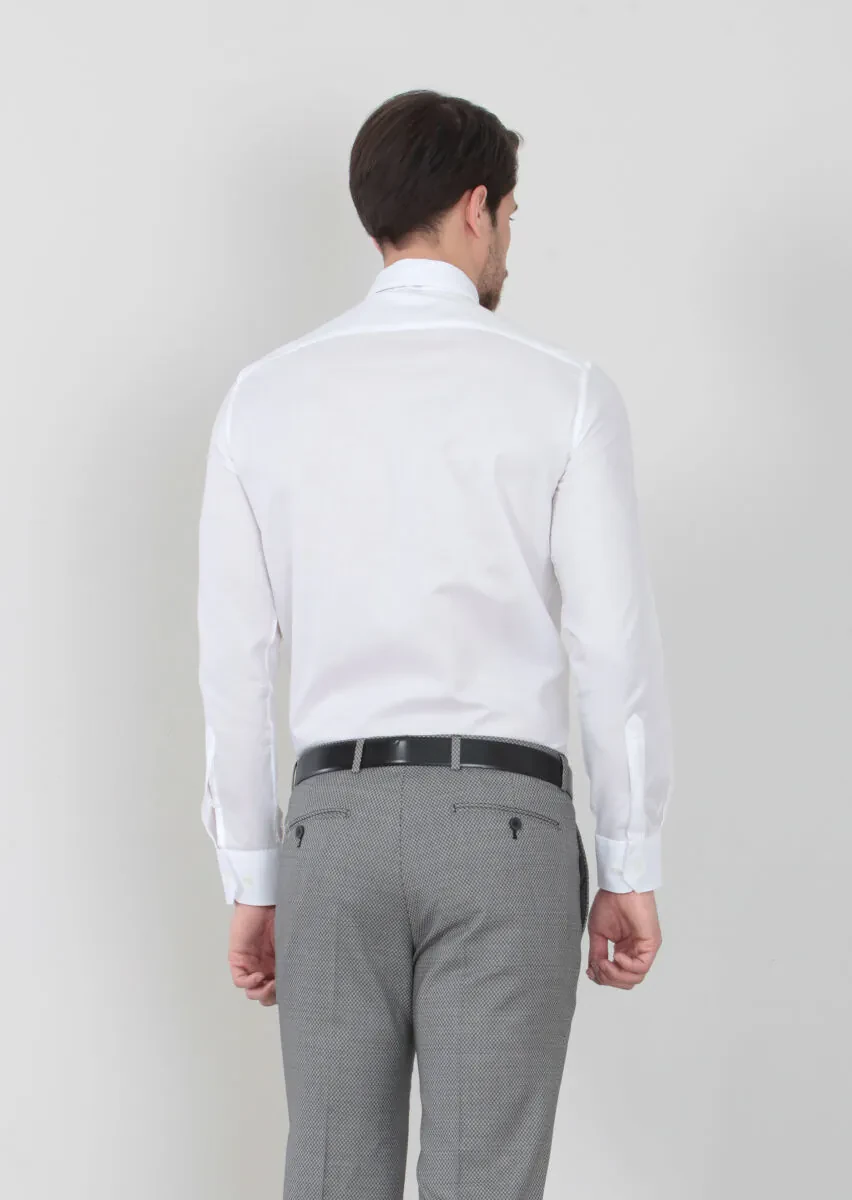 White Patterned Regular Fit Weaving Classical 100% Cotton Shirt - 4