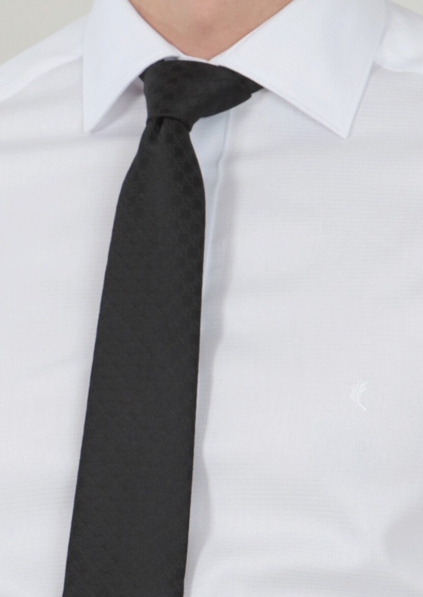 White Patterned Regular Fit Weaving Classical 100% Cotton Shirt - 3
