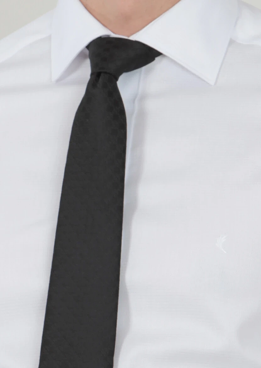 White Patterned Regular Fit Weaving Classical 100% Cotton Shirt - 3