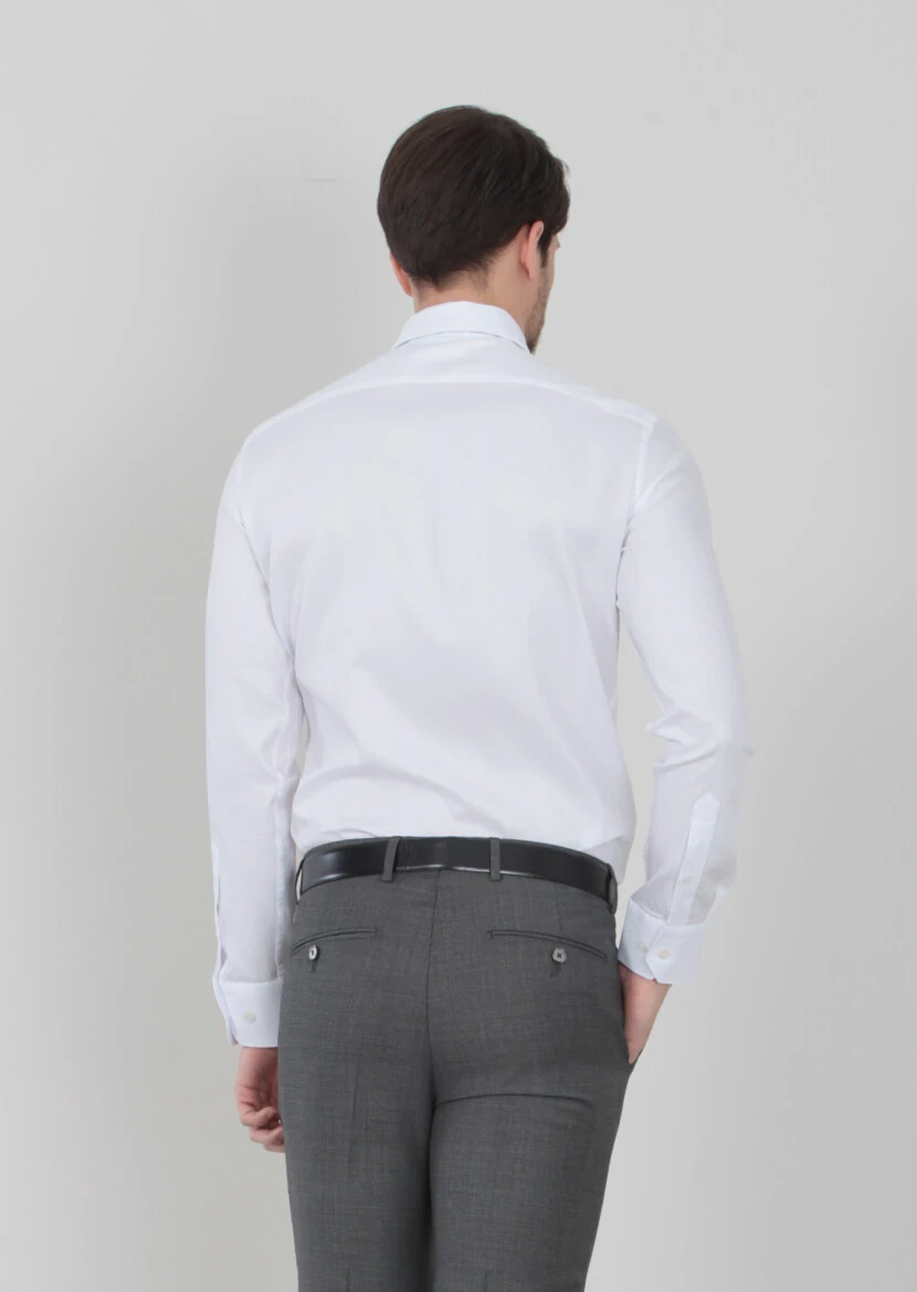 White Patterned Regular Fit Weaving Classical 100% Cotton Shirt - 4