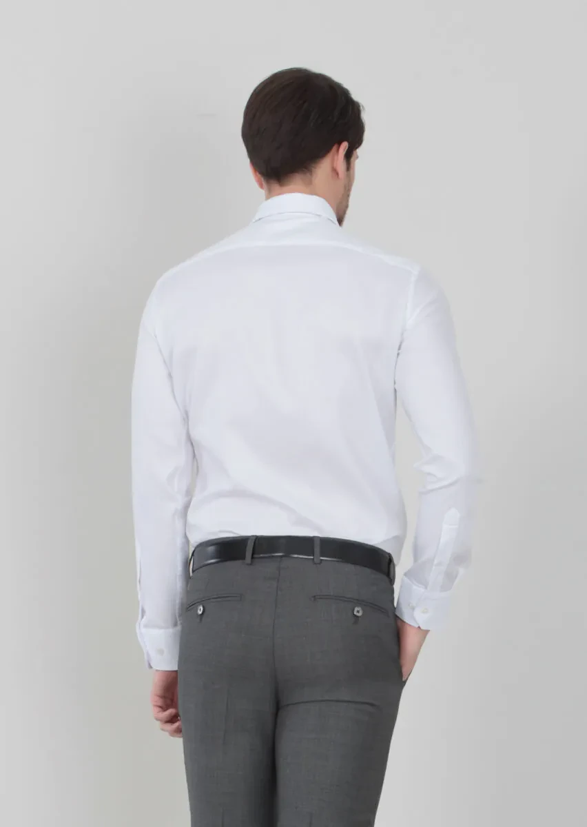 White Patterned Regular Fit Weaving Classical 100% Cotton Shirt - 4