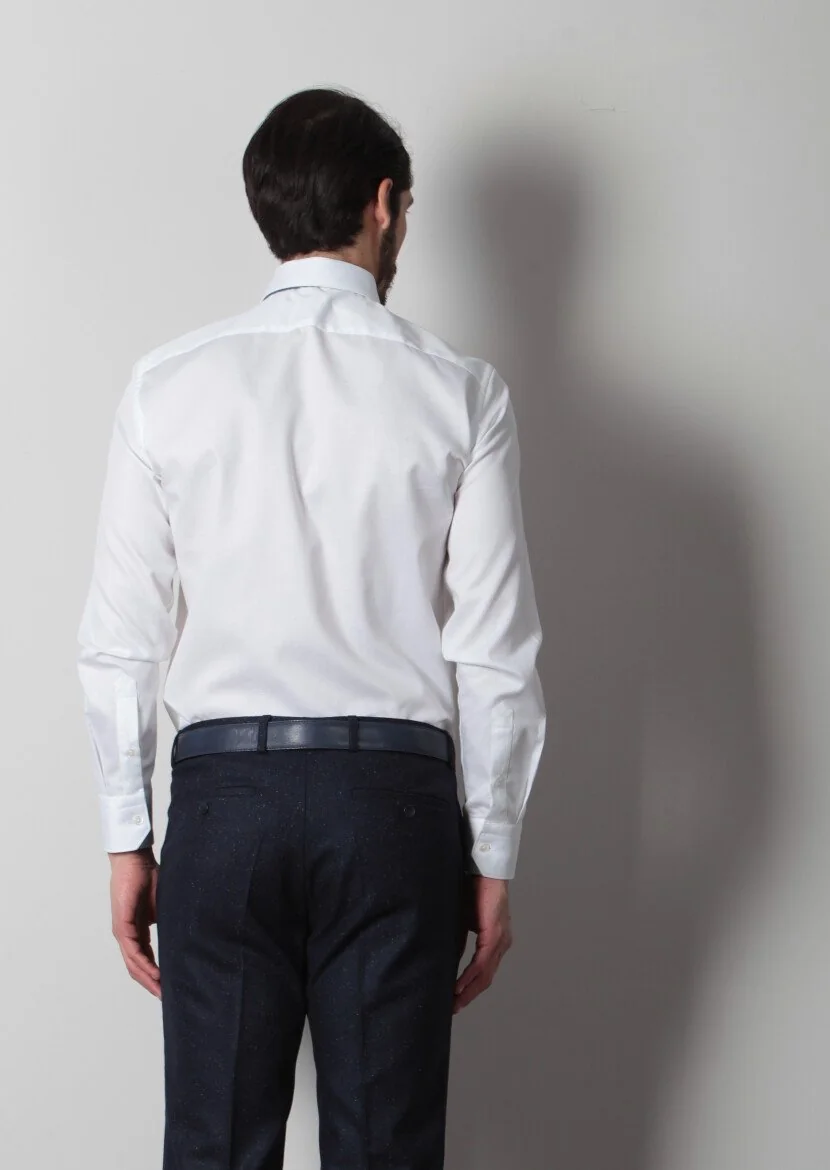White Patterned Regular Fit Weaving Classical 100% Cotton Shirt - 5