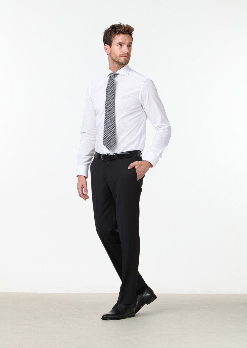 White Patterned Regular Fit Weaving Classical 100% Cotton Shirt 