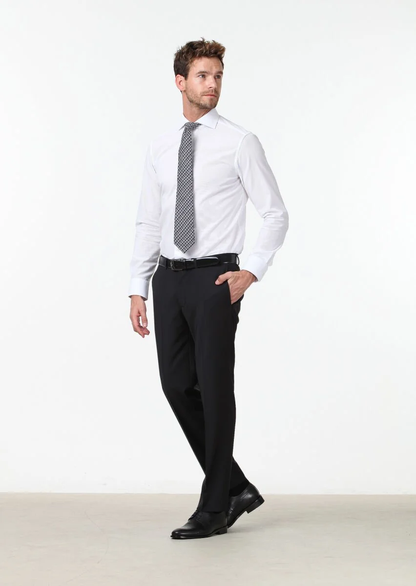 White Patterned Regular Fit Weaving Classical 100% Cotton Shirt - 2