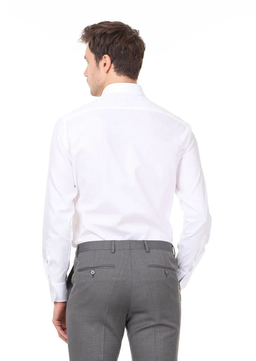 White Patterned Regular Fit Weaving Classical 100% Cotton Shirt - 5