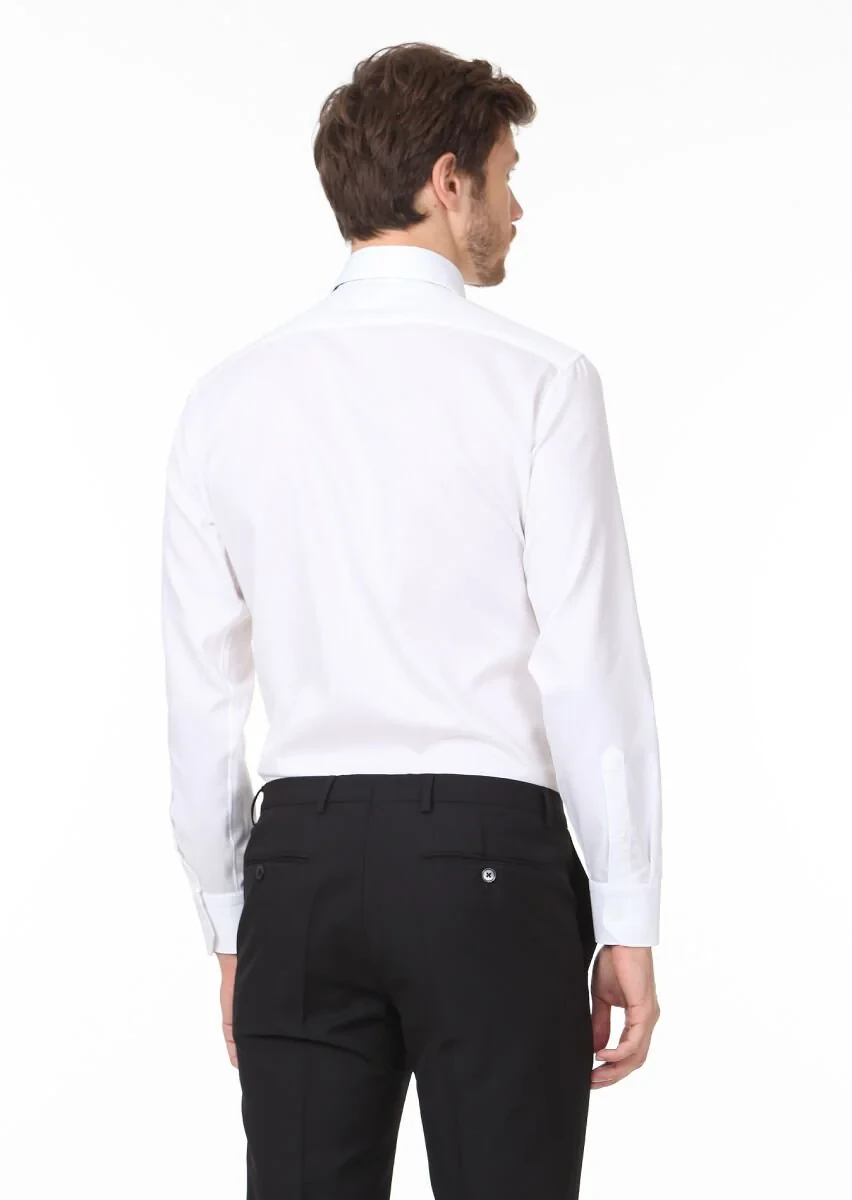 White Patterned Regular Fit Weaving Classical 100% Cotton Shirt - 4