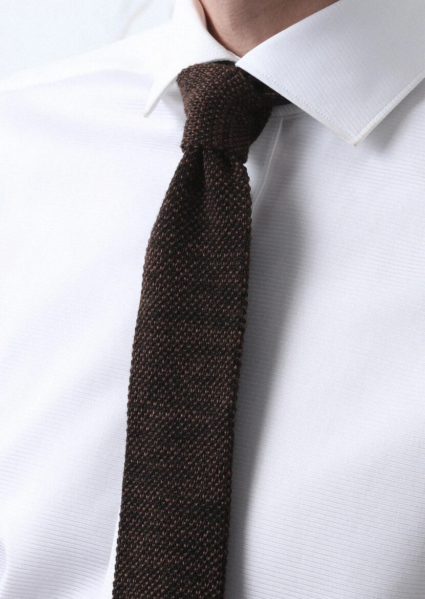 White Patterned Regular Fit Weaving Classical 100% Cotton Shirt - 5