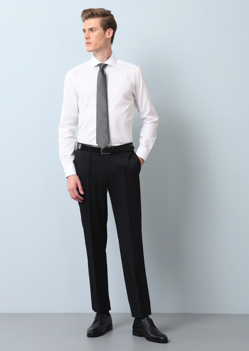 White Patterned Regular Fit Weaving Classical 100% Cotton Shirt - 3