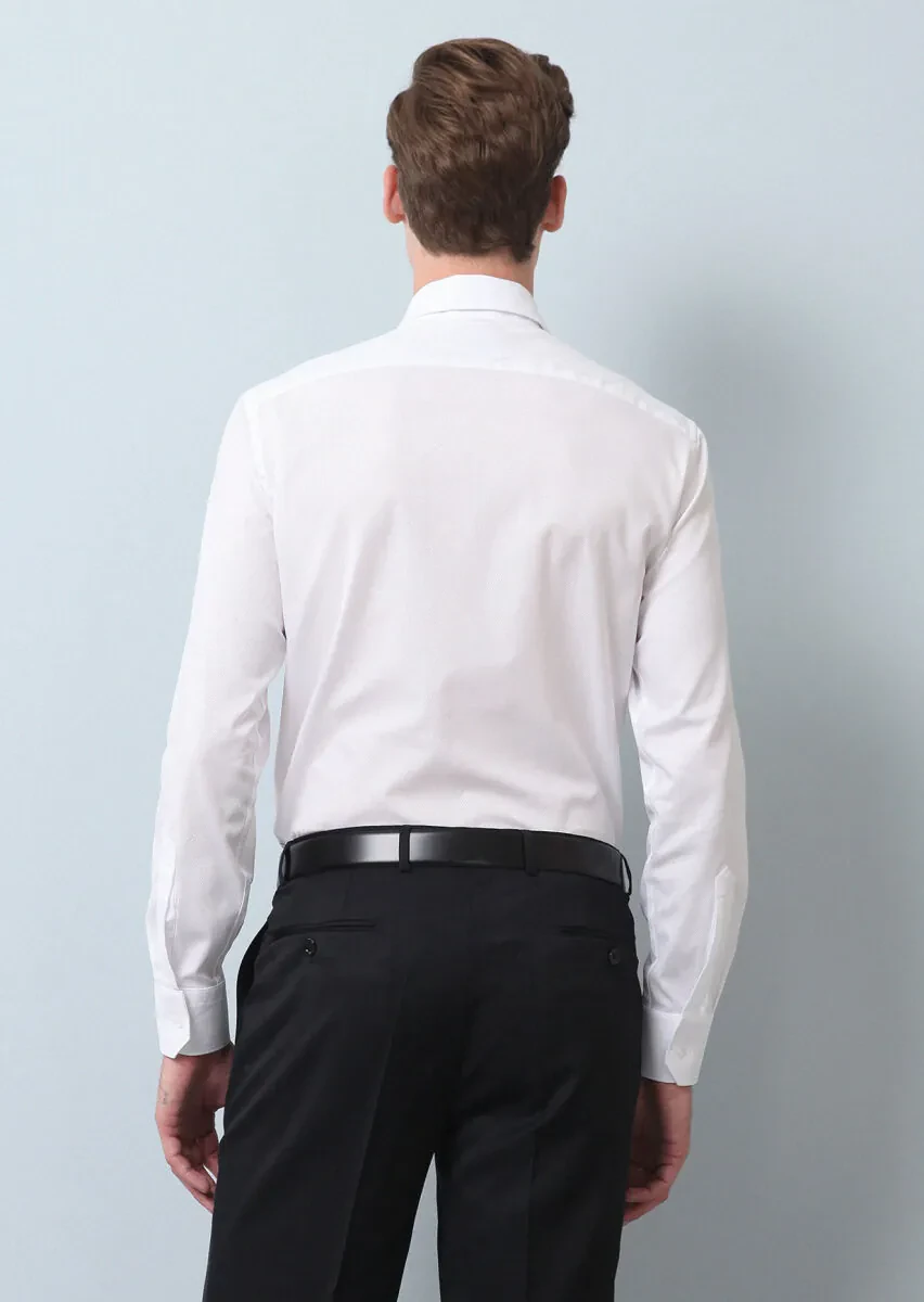 White Patterned Regular Fit Weaving Classical 100% Cotton Shirt - 5