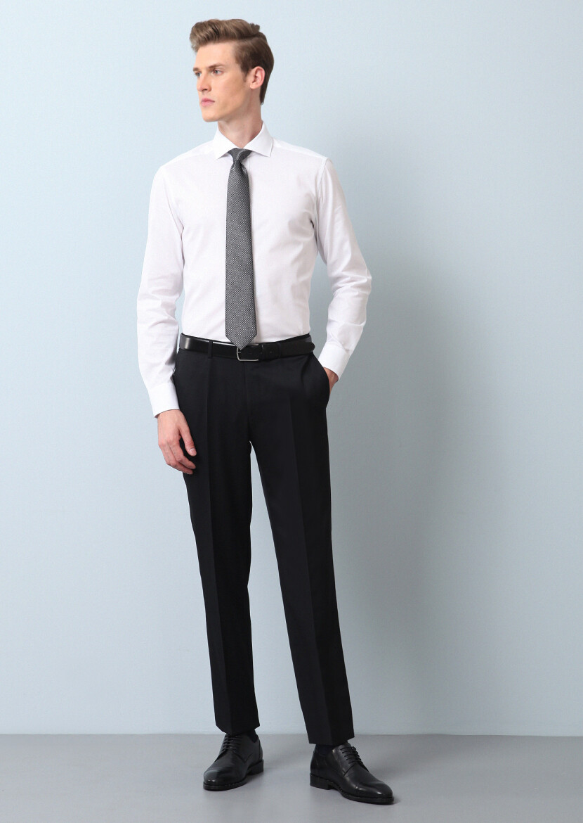 White Patterned Regular Fit Weaving Classical 100% Cotton Shirt - 3