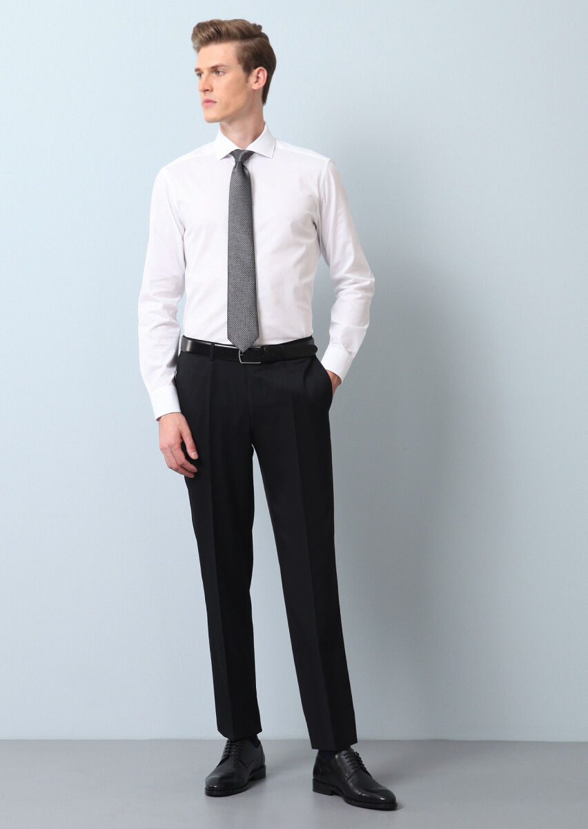 White Patterned Regular Fit Weaving Classical 100% Cotton Shirt - 3