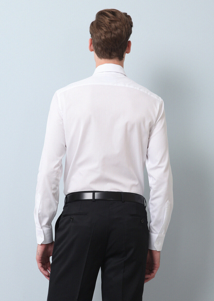 White Patterned Regular Fit Weaving Classical 100% Cotton Shirt - 5