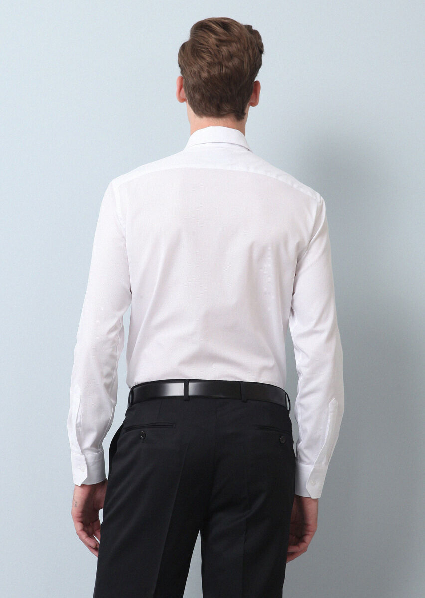 White Patterned Regular Fit Weaving Classical 100% Cotton Shirt - 5