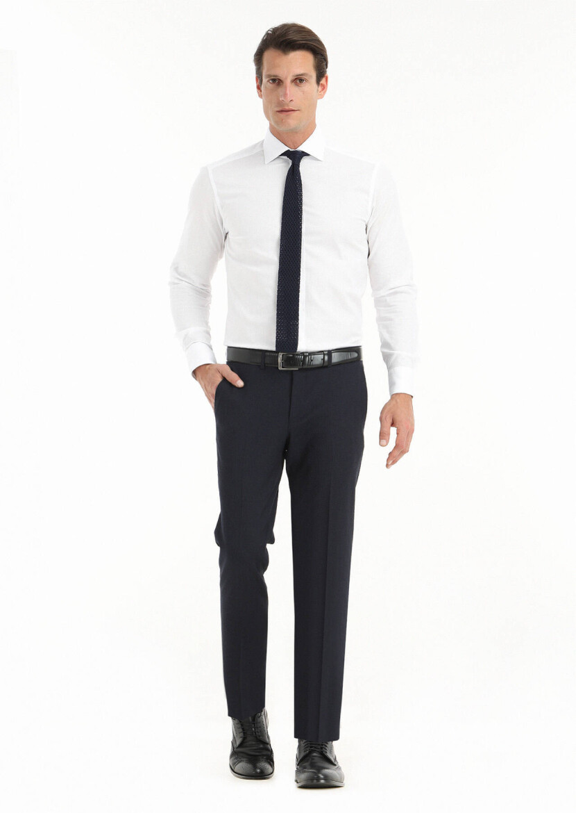 White Patterned Regular Fit Weaving Classical 100% Cotton Shirt 