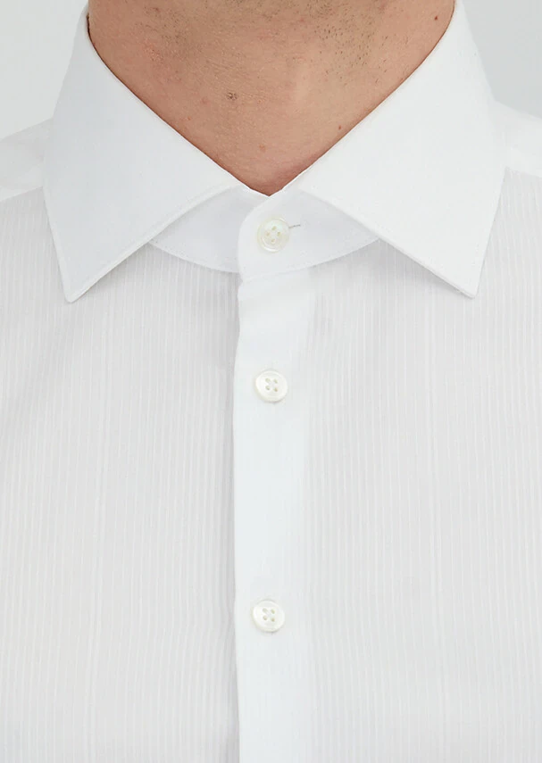 White Patterned Regular Fit Weaving Classical 100% Cotton Shirt - 5