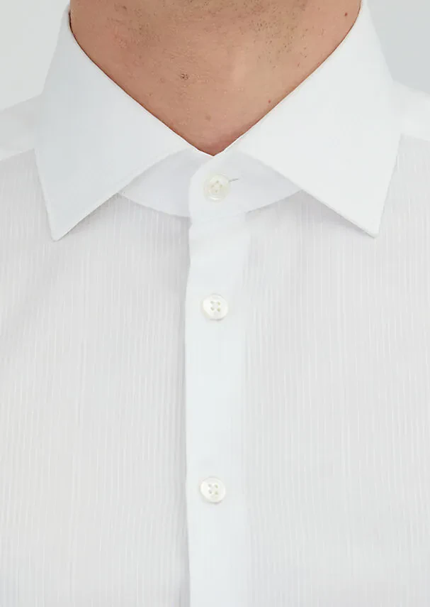 White Patterned Regular Fit Weaving Classical 100% Cotton Shirt - 5