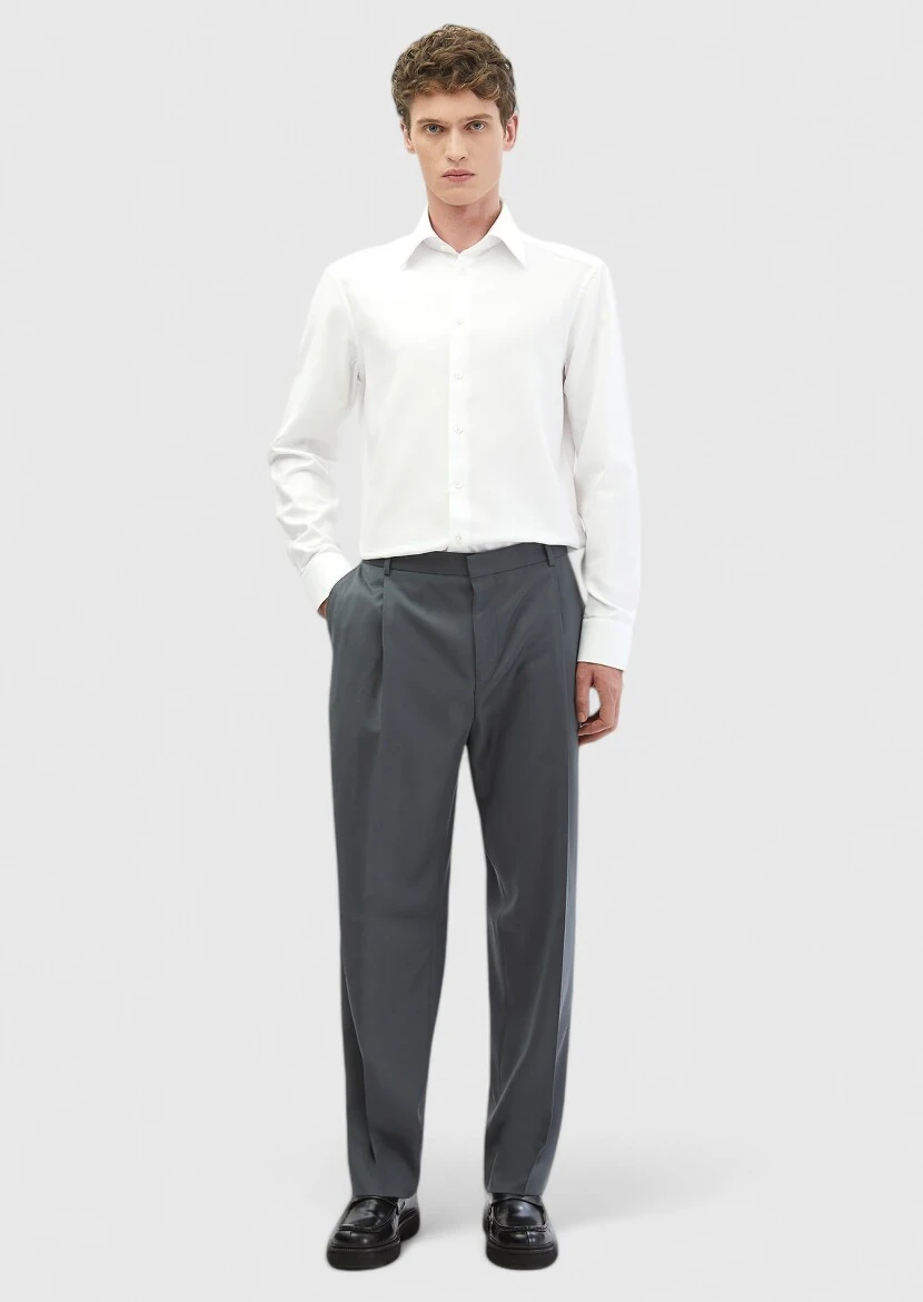 White Patterned Regular Fit Weaving Classical 100% Cotton Shirt - RAMSEY