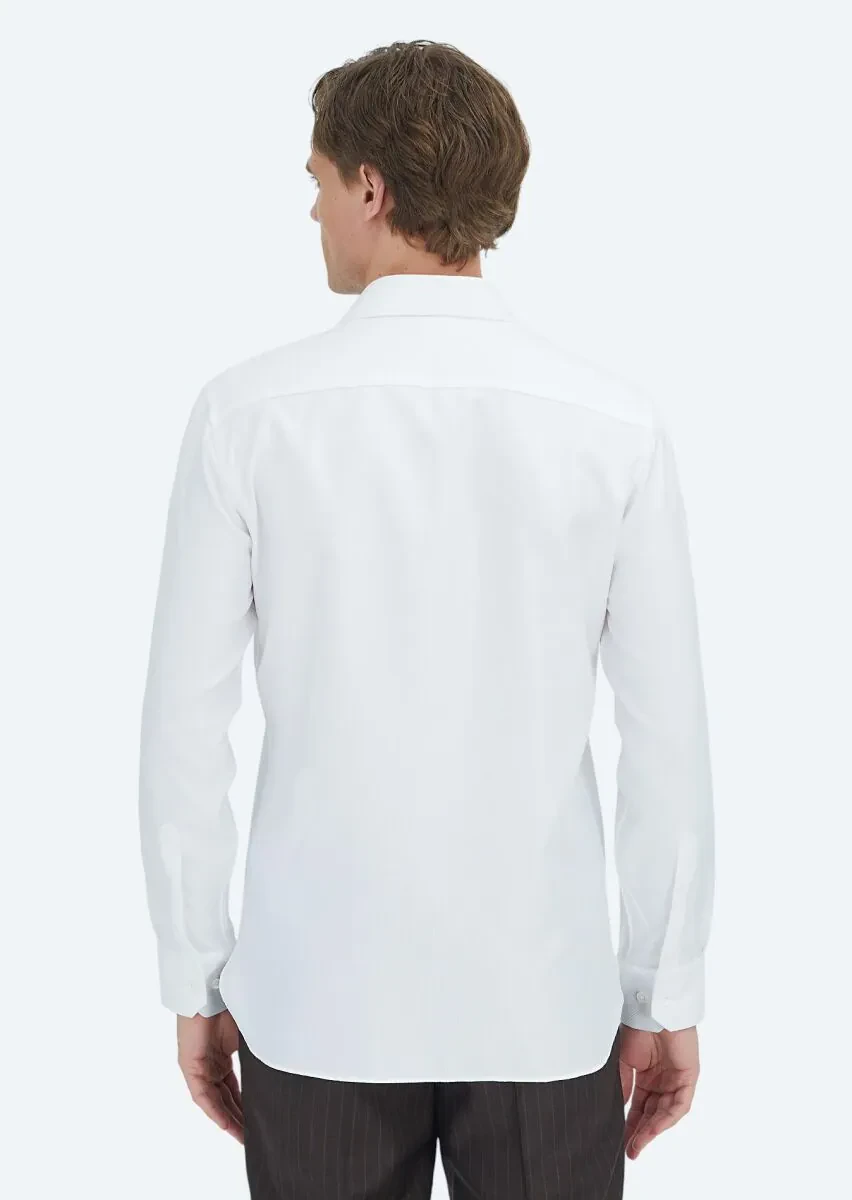 White Patterned Regular Fit Weaving Classical 100% Cotton Shirt - 6