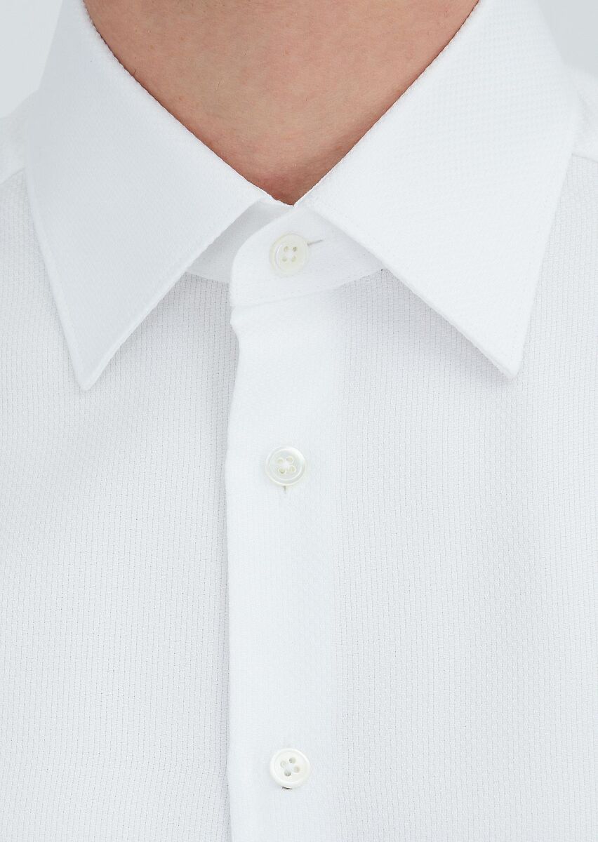 White Patterned Regular Fit Weaving Classical 100% Cotton Shirt - 4