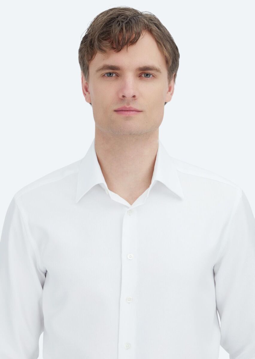 White Patterned Regular Fit Weaving Classical 100% Cotton Shirt - 5