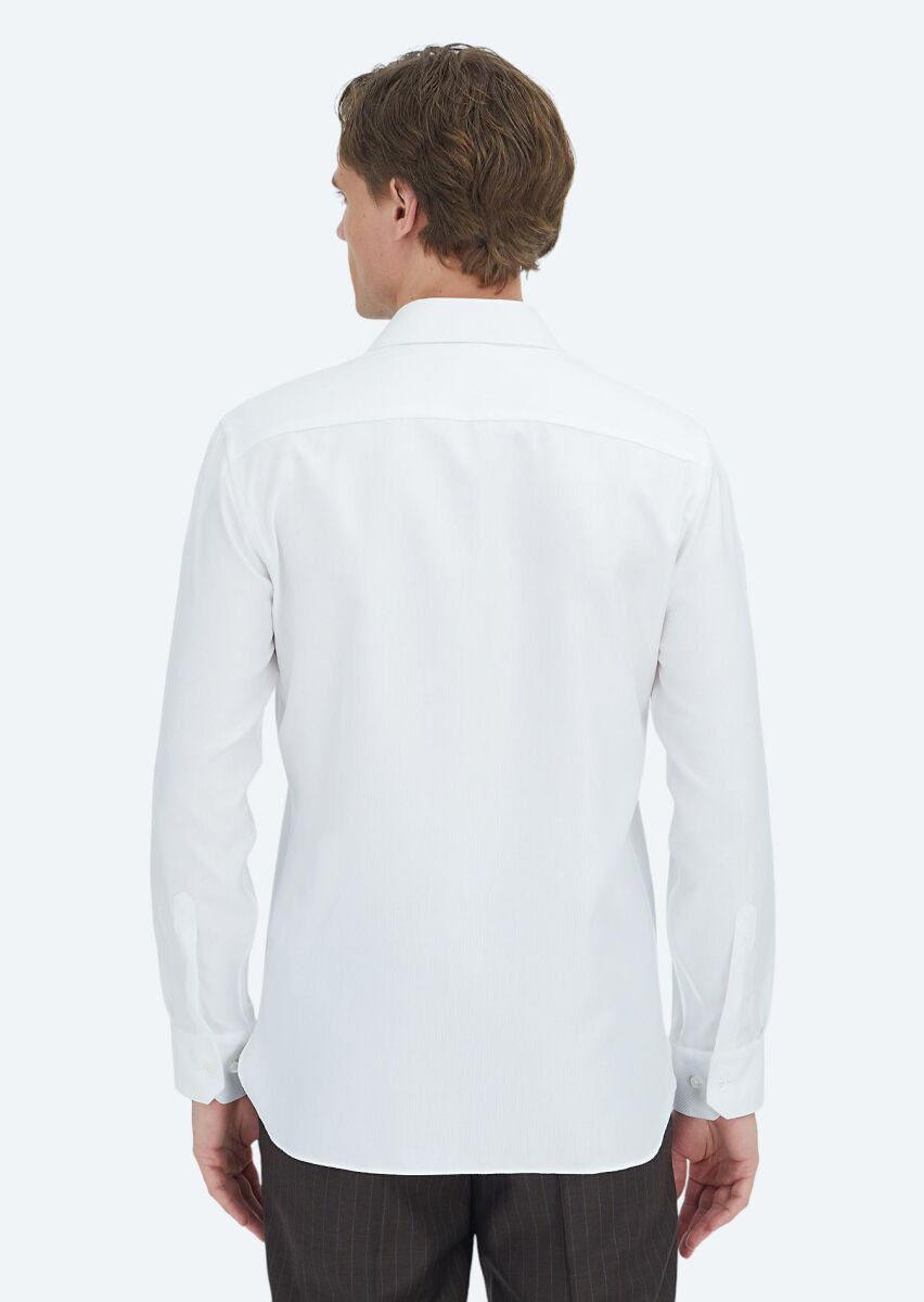 White Patterned Regular Fit Weaving Classical 100% Cotton Shirt - 6