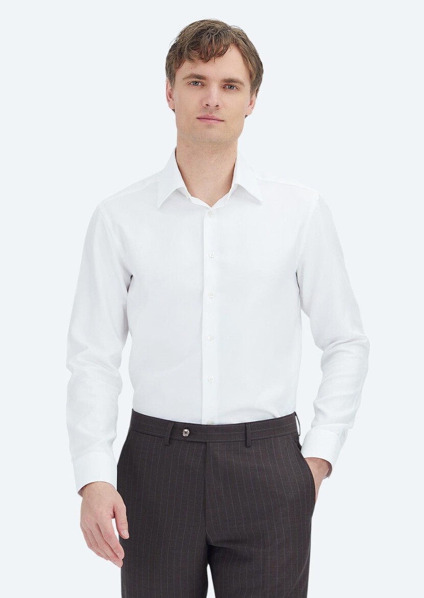White Patterned Regular Fit Weaving Classical 100% Cotton Shirt - RAMSEY