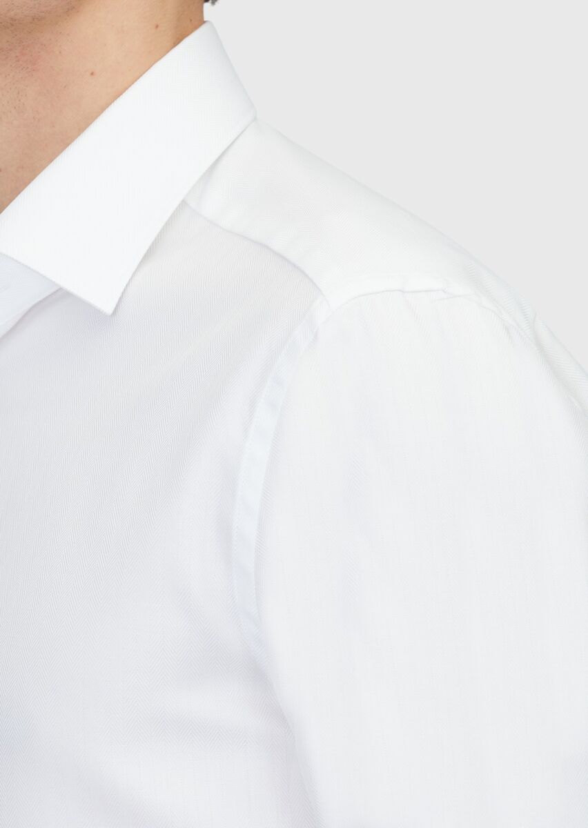 White Patterned Regular Fit Weaving Classical 100% Cotton Shirt - 4