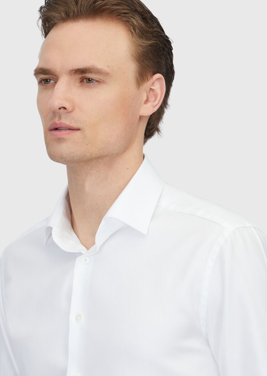 White Patterned Regular Fit Weaving Classical 100% Cotton Shirt - 3