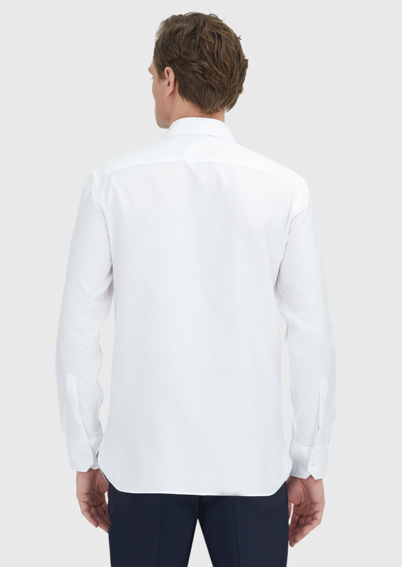 White Patterned Regular Fit Weaving Classical 100% Cotton Shirt - 4
