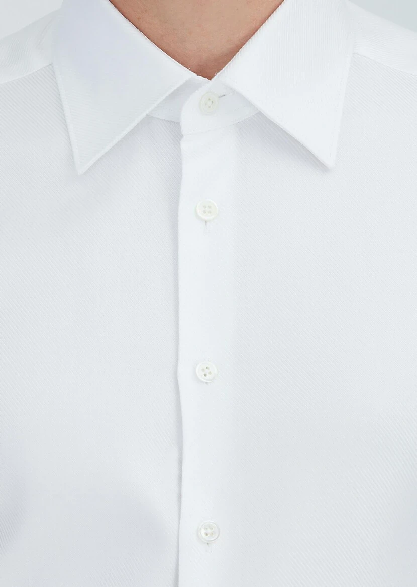 White Patterned Regular Fit Weaving Classical 100% Cotton Shirt - 3