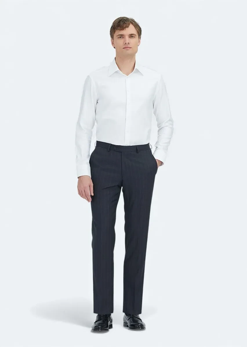 White Patterned Regular Fit Weaving Classical 100% Cotton Shirt - 4