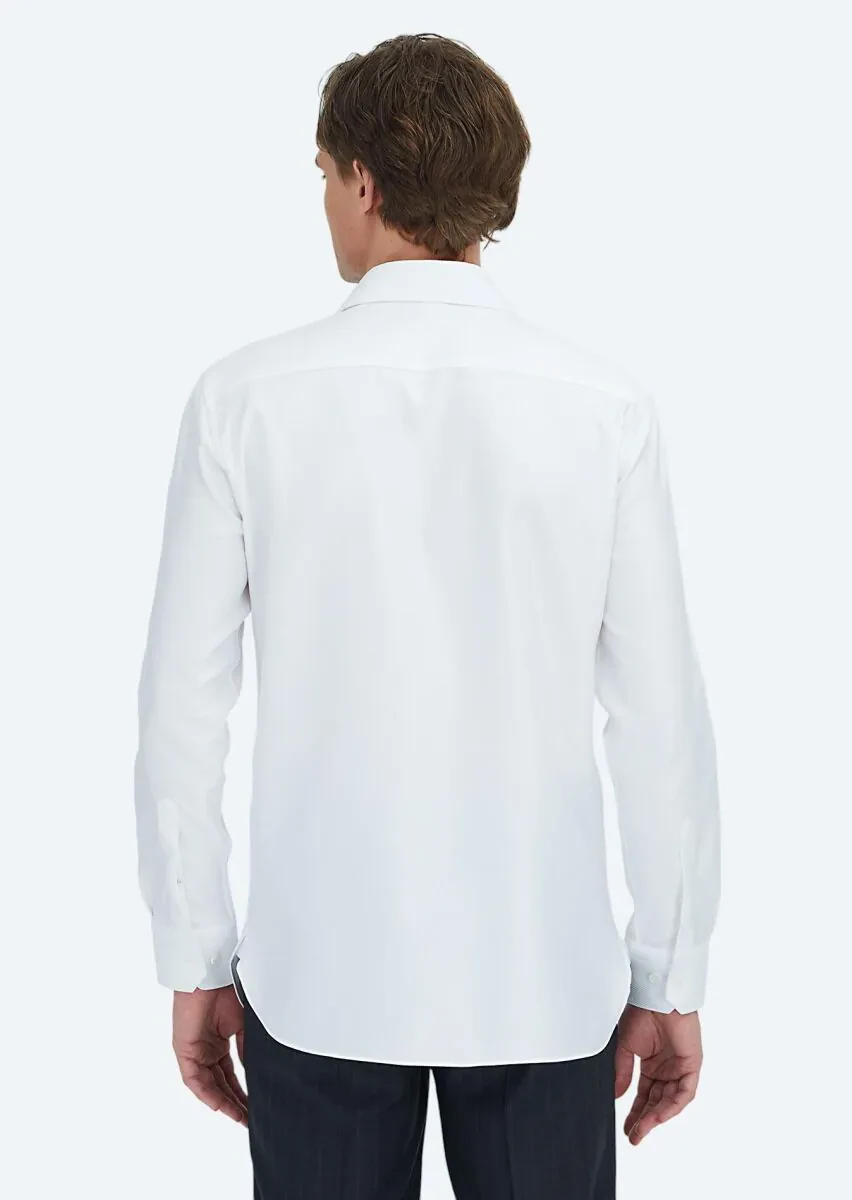 White Patterned Regular Fit Weaving Classical 100% Cotton Shirt - 6