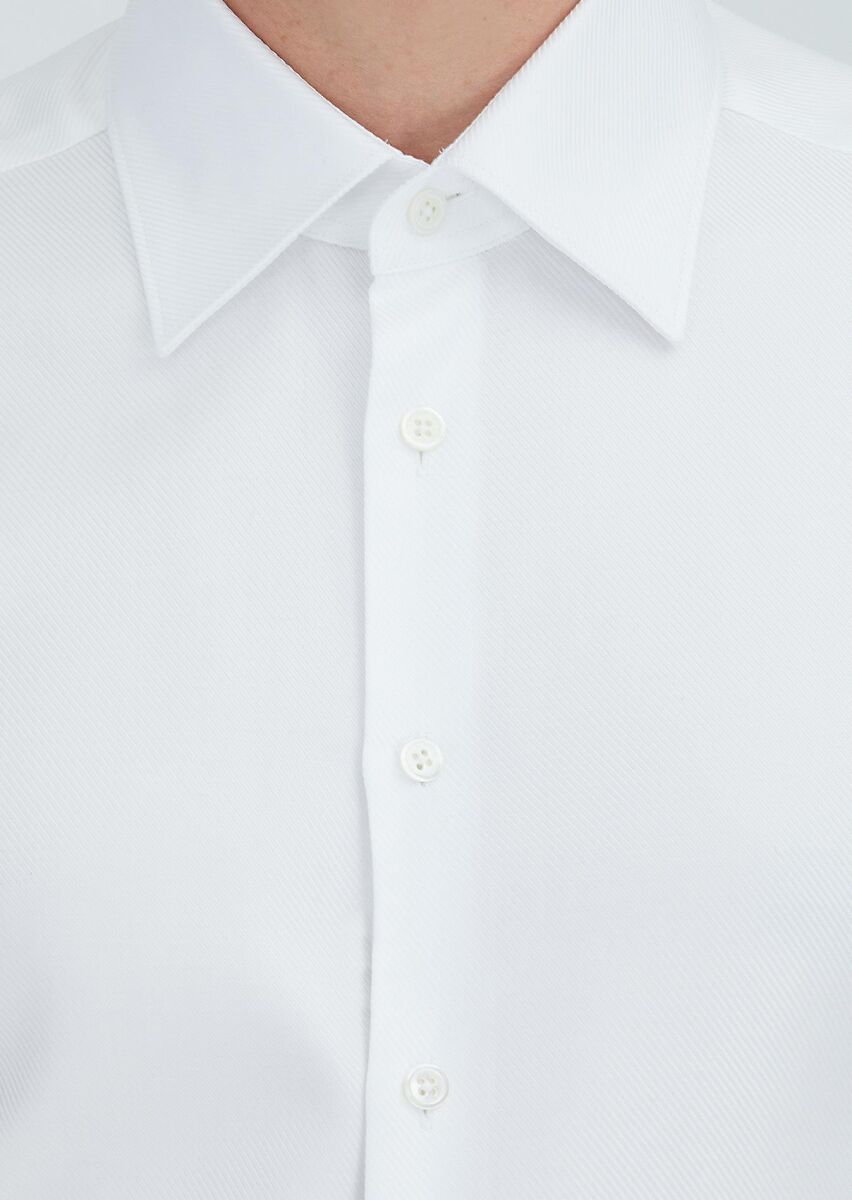 White Patterned Regular Fit Weaving Classical 100% Cotton Shirt - 3