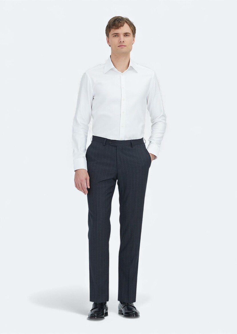 White Patterned Regular Fit Weaving Classical 100% Cotton Shirt - 4