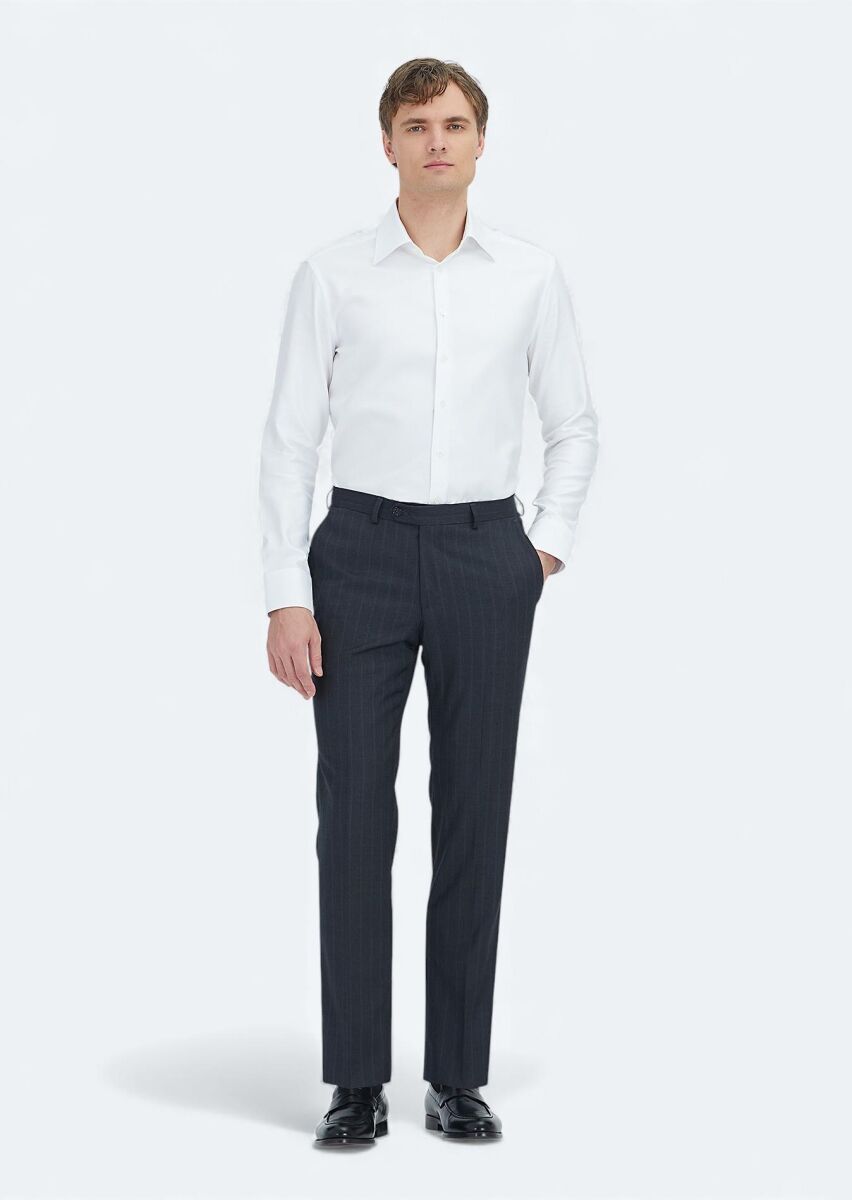 White Patterned Regular Fit Weaving Classical 100% Cotton Shirt - 4