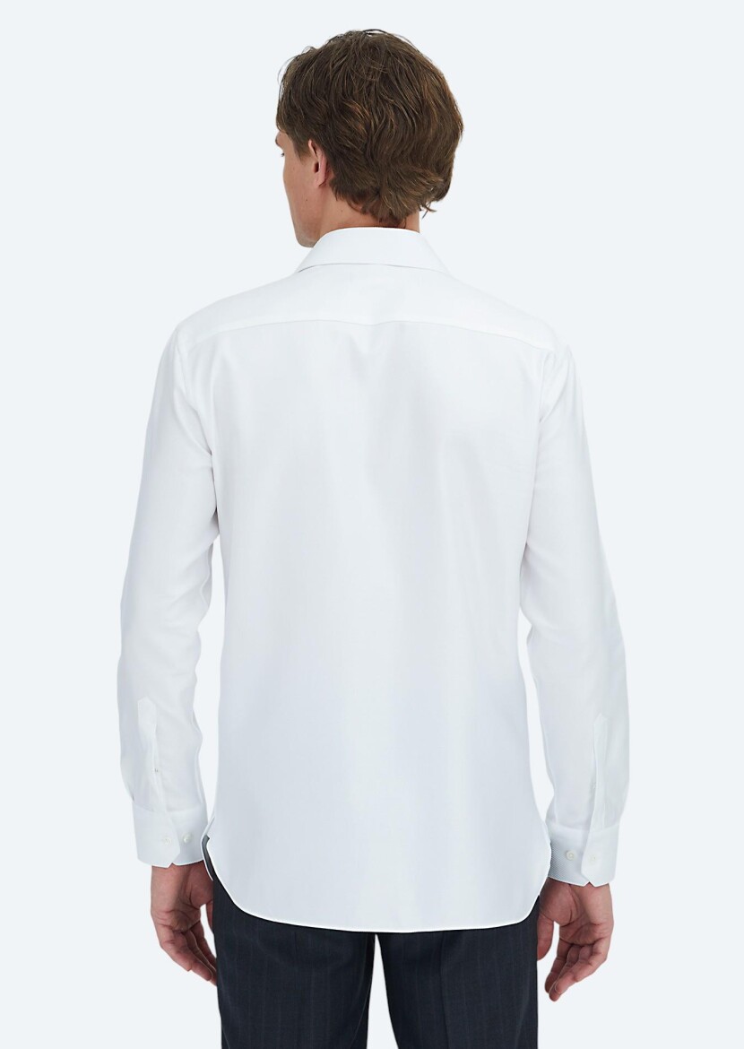 White Patterned Regular Fit Weaving Classical 100% Cotton Shirt - 6