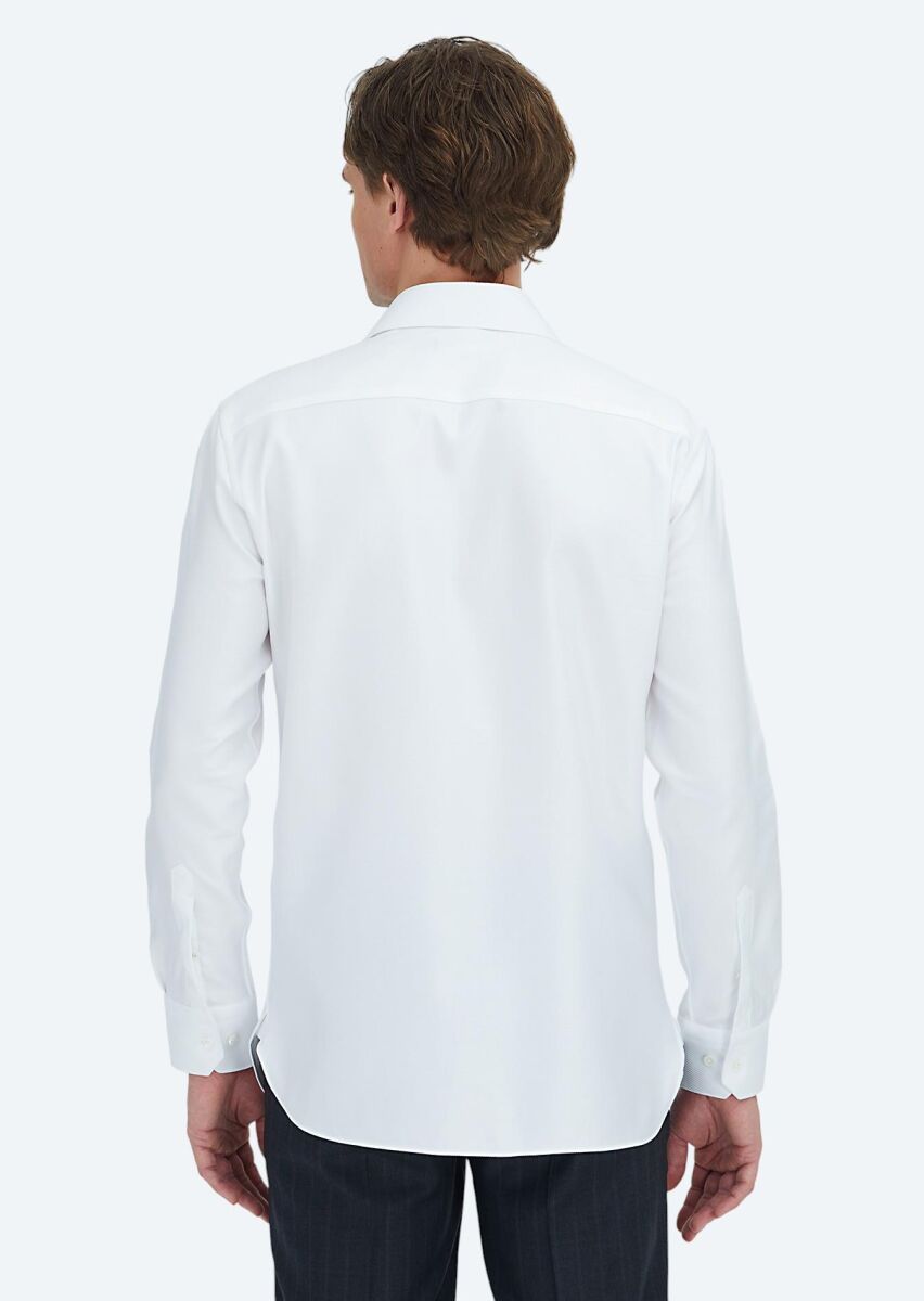 White Patterned Regular Fit Weaving Classical 100% Cotton Shirt - 6