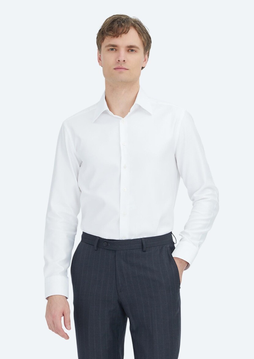 White Patterned Regular Fit Weaving Classical 100% Cotton Shirt - RAMSEY