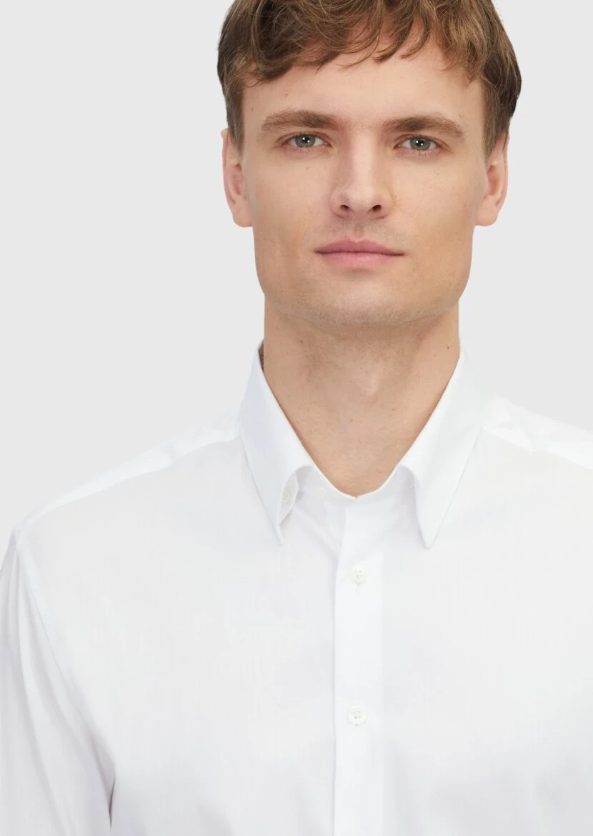 White Patterned Regular Fit Weaving Classical Cotton Blended Shirt - 3