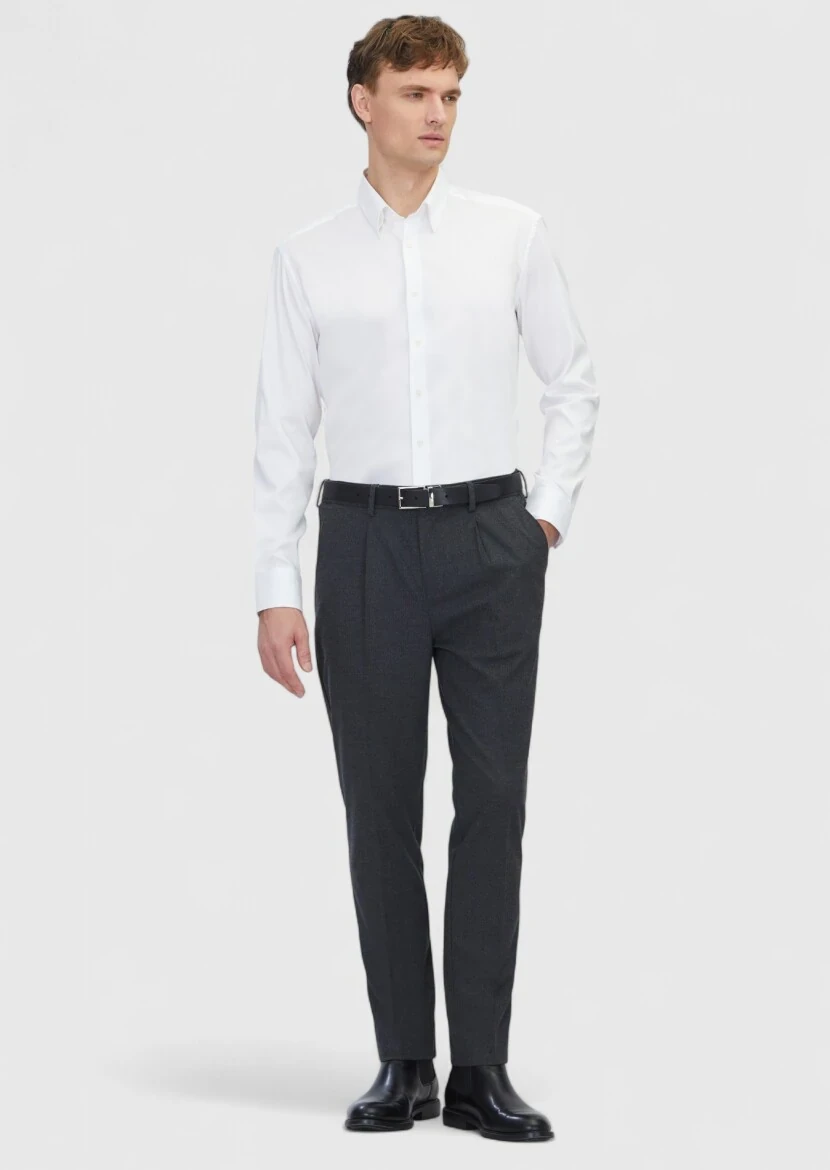 White Patterned Regular Fit Weaving Classical Cotton Blended Shirt - RAMSEY