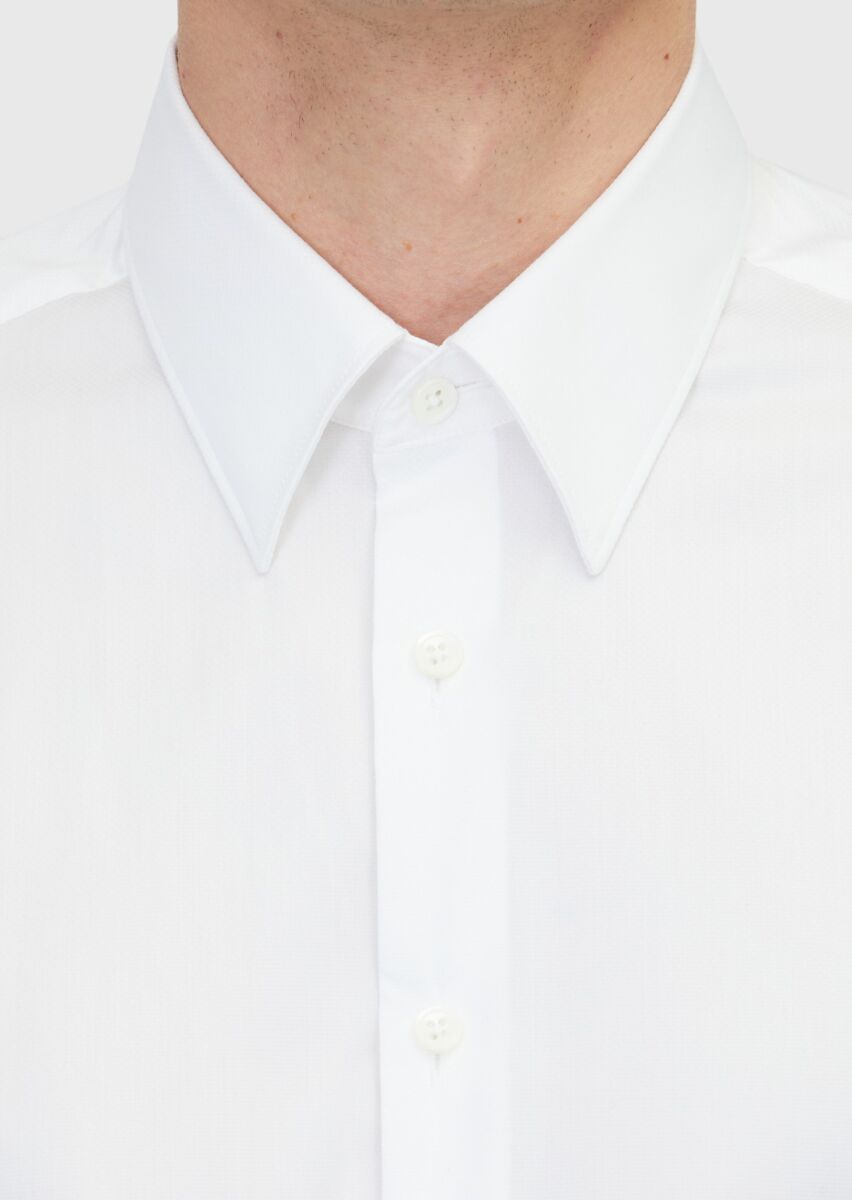 White Patterned Regular Fit Weaving Classical Cotton Blended Shirt - 5